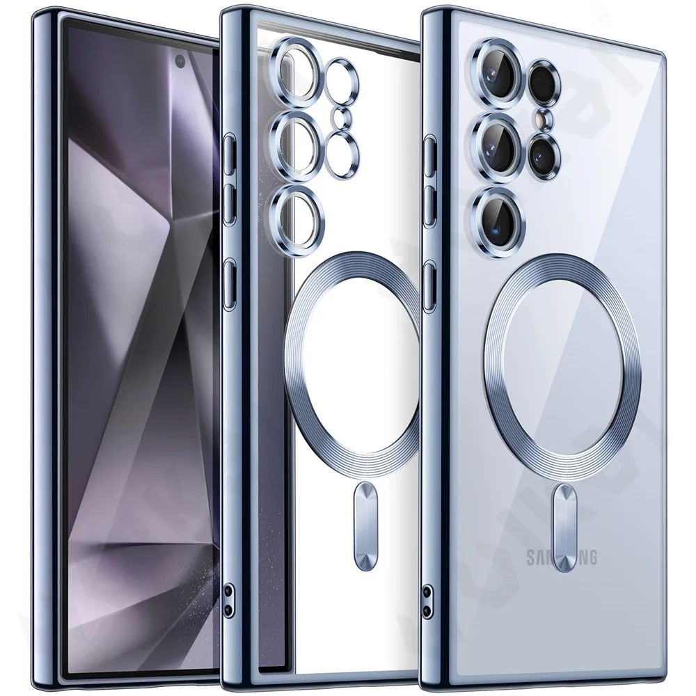 For Samsung Galaxy S24 S25 Ultra Plus FE Edge MagSafe Magnetic Case with HaloLock Shockproof Scratch Resistant Back Clear Protective Cover For Samsung Galaxy S24 S25 Ultra Plus FE Edge MagSafe Magnetic Case with HaloLock Shockproof Scratch Resistant Back Clear Protective Cover